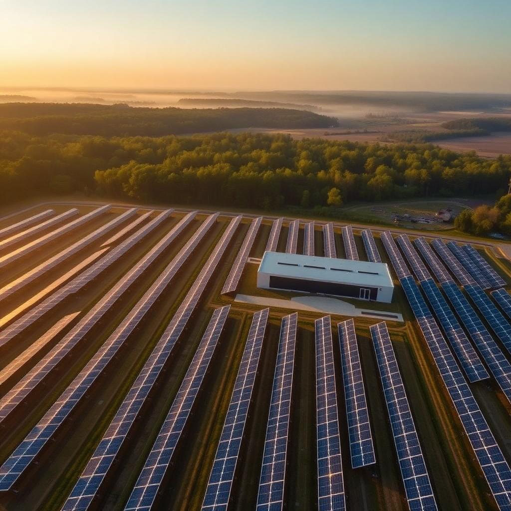 Aerial view of the Pee Dee Solar Green Data Center concept in Anson County, NC